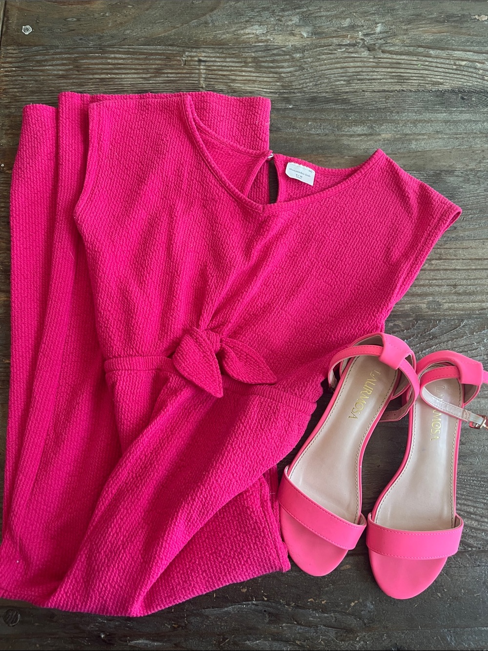 abercrombie kids Hot Pink Knit Jumpsuit with Tie Front and pink shoes